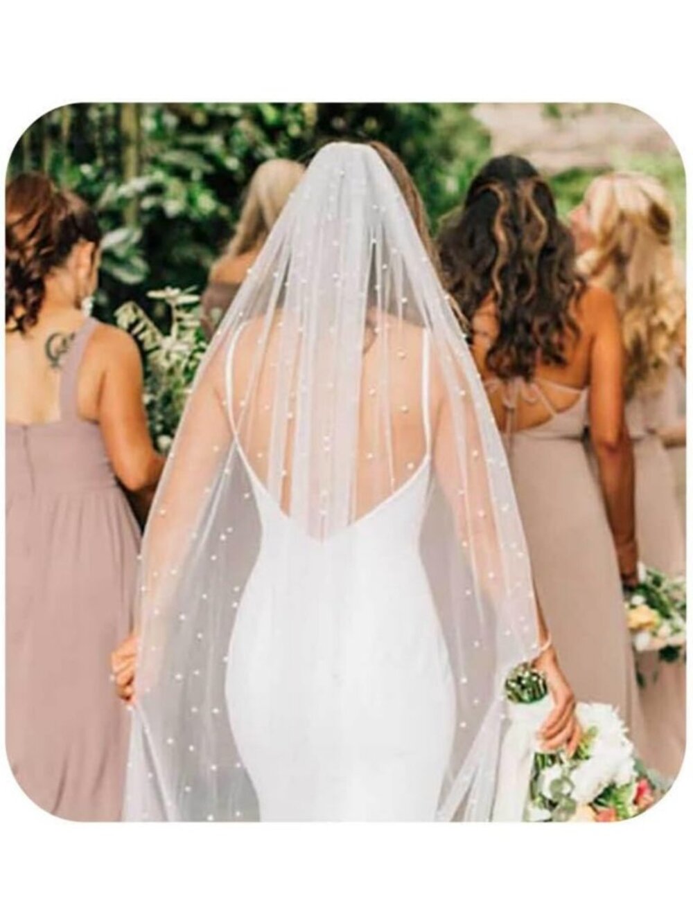 Elegant Pearl Cathedral Wedding Veil - Long 1 Tier Fingertip Length Bridal